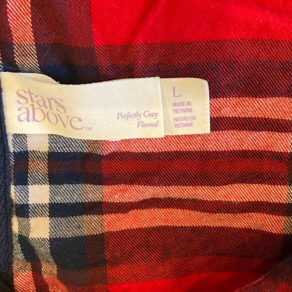 Stars Above 100% Cotton Perfectly Cozy Flannel Red Plaid Long Sleeve Sleep Shirt - Picture 4 of 8